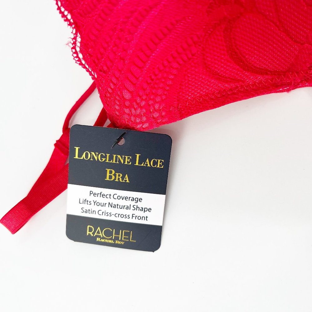Rachel Roy Longline Lace Bra criss cross front 36B Red NWT - Picture 8 of 10